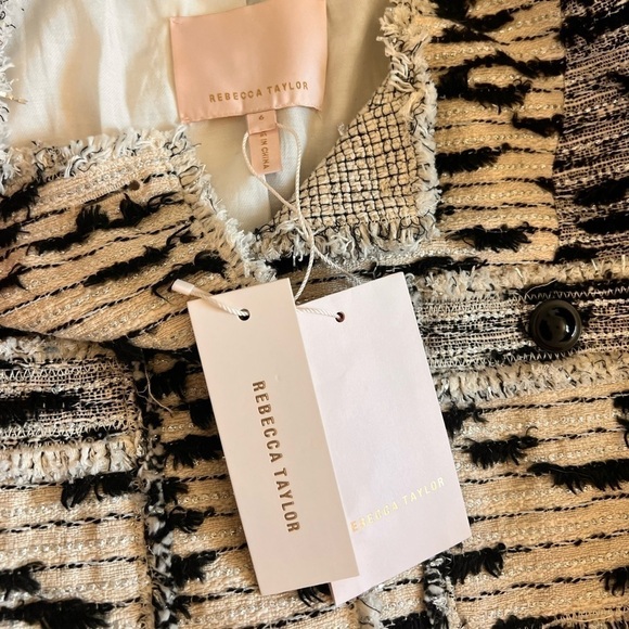 NWT Rebecca Taylor Patched Cream Black Button Front Tweed Jacket Size 6 - Picture 14 of 15